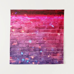 Neonlicht: leere Ziegelwand. Wandteppich