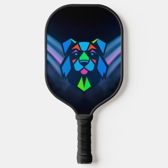 Neonlichter blauer Hund Pickleball Schläger (Vorderseite)