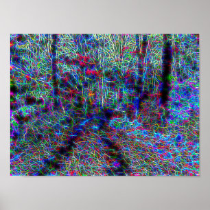 Neonlichter mitten im Wald Poster