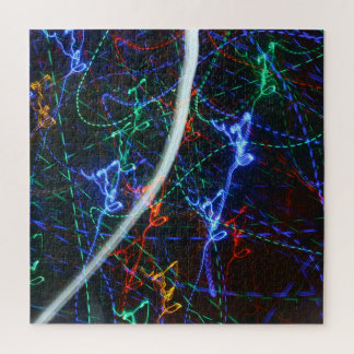 Neonlichtspuren abstrakte Fotografie. Cyberpunk Puzzle