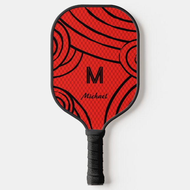 NeonLine 1 Red Editable Name & Initials Pickleball Schläger (Vorderseite)