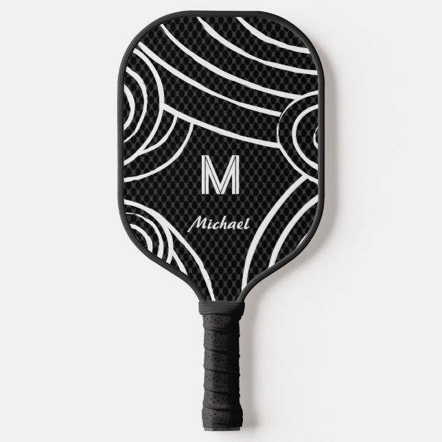 NeonLine 1 Schwarz bearbeitbare Namen und Initiale Pickleball Schläger (Vorderseite)