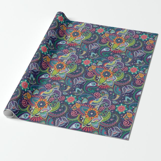Neonmehrfarbenblumenpaisley-Muster Geschenkpapier (Ungerollt)
