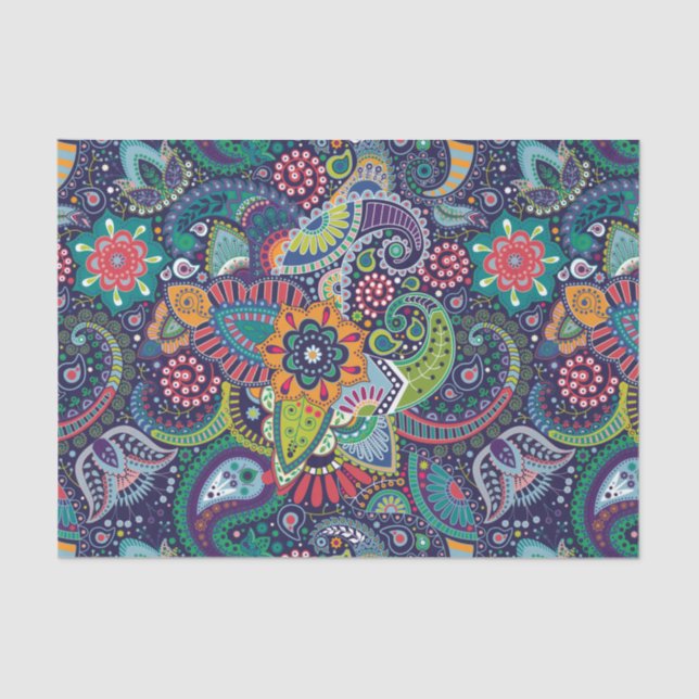 Neonmehrfarbenblumenpaisley-Muster Seidenpapier (Vorderseite)