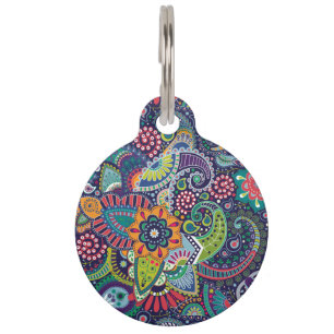 Neonmehrfarbenblumenpaisley-Muster Tiernamensmarke