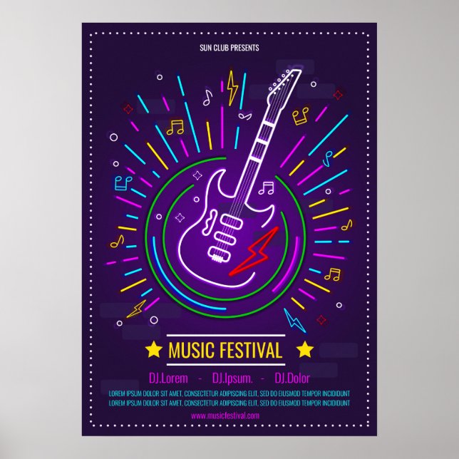 Neonmusikalischer Hintergrund mit E-Gitarre Poster (Vorne)
