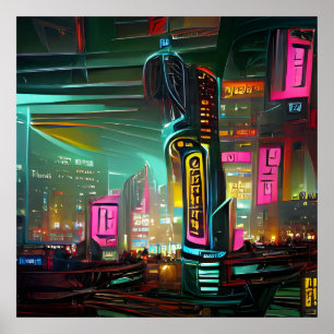 Neonoir Cyberpunk Abstrakt Neon Light City Poster