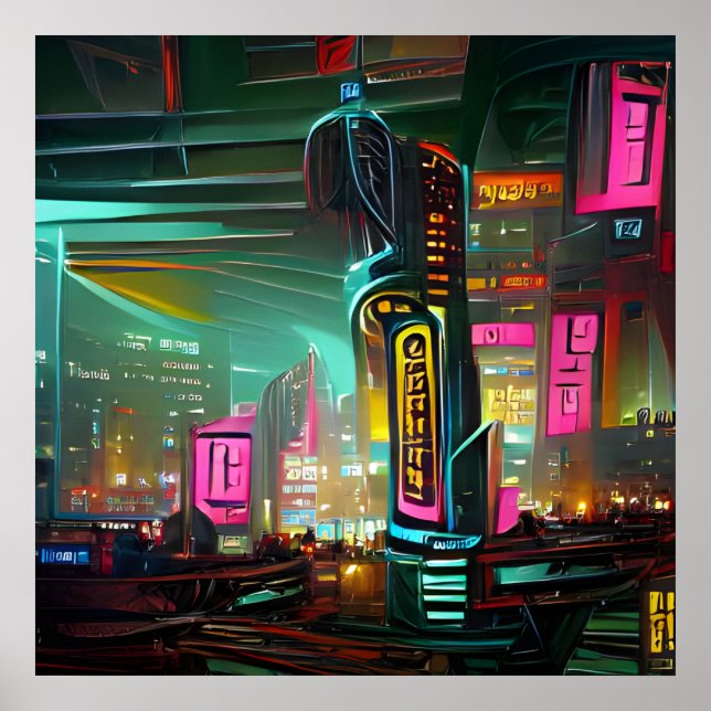 Neonoir Cyberpunk Abstrakt Neon Light City Poster (Vorne)