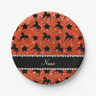 Neonorange Glitzer - Stars Pappteller
