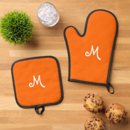 Neonorange - mit Monogramm Ofenhandschuh & Topflappen-Set