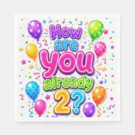 Neonpartyballons und Konfetti zum 2. Geburtstag Serviette