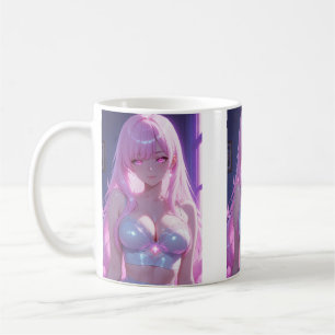 Neonpinkes Anime-Mädchen • Ästhetische Kawaii-Tass Kaffeetasse
