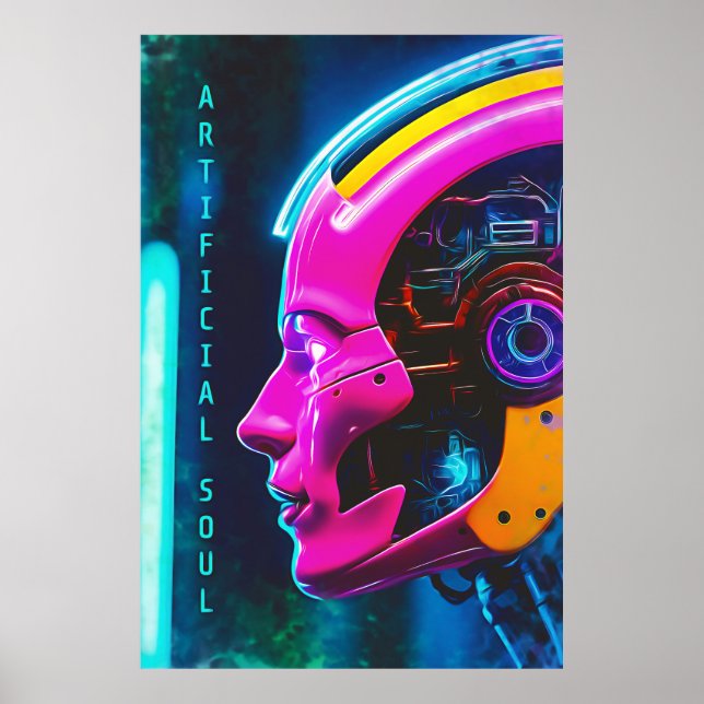 Neonpinkfarbener Cyberpunk-Android Künstliche Seel Poster (Vorne)