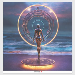 Neonportal über dem Ozean – Futuristische Sci-Fi C Aufkleber