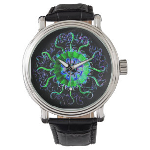 Neonquallen-Yoga-Mandala-Kunst Armbanduhr
