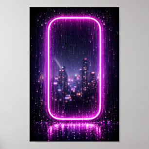 Neonrahmen Stadt Regen Synthwave Poster