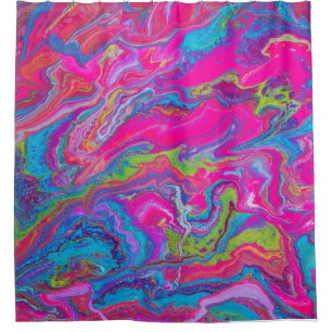 Neonrosa, Blauer und grüner Duschvorhang