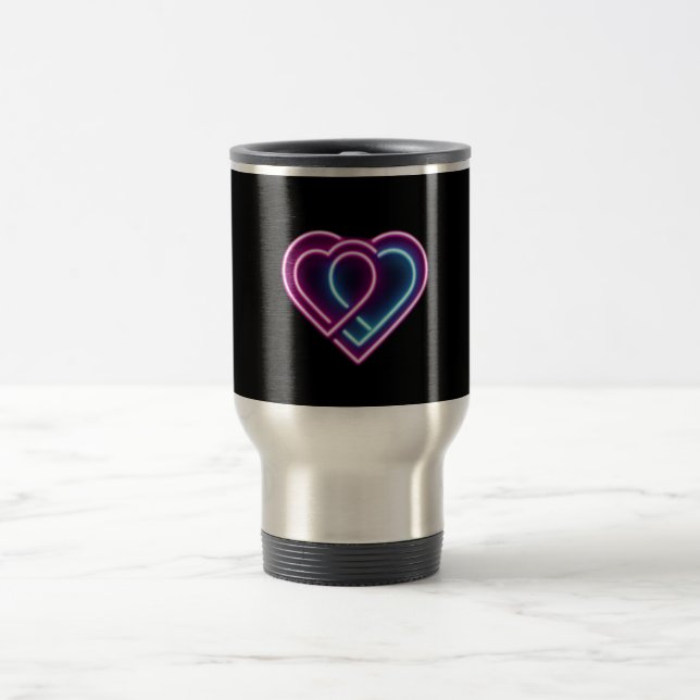 Neonrosa/blaues Herz Valentinstag Tasse (Mittel)