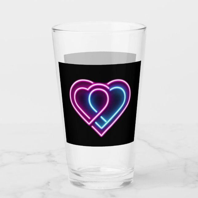 Neonrosa/blaues Herz Valentinstag Tasse (Vorderseite)
