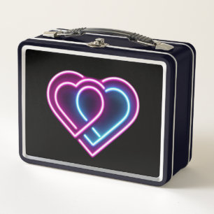 Neonrosa/blaues Herz Valentinstag Tasse Metall Brotdose