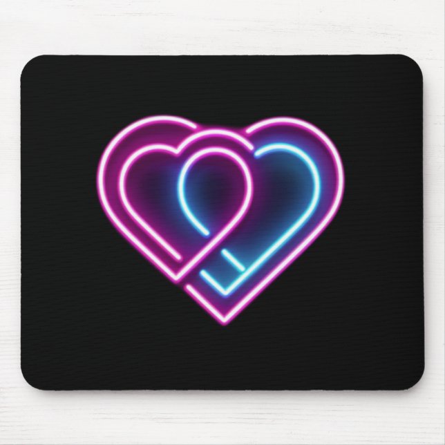 Neonrosa/blaues Herz Valentinstag Tasse Mousepad (Vorne)