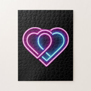 Neonrosa/blaues Herz Valentinstag Tasse Puzzle