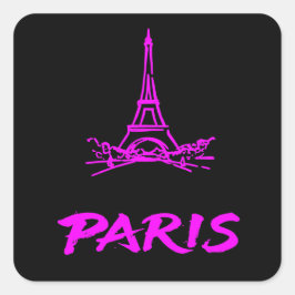 Neonrosa Eiffelturm Paris Skizze Modern Quadratischer Aufkleber