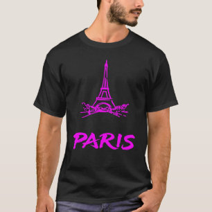 Neonrosa Eiffelturm Paris Skizze T-Shirt