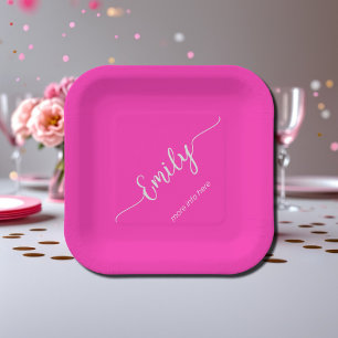Neonrosa, elegantes Drehbuch Pappteller