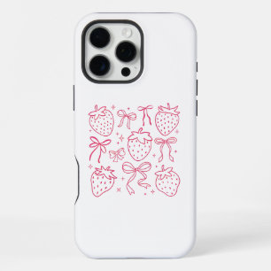 Neonrosa Erdbeeren und Schleifen Kawaii Design iPhone 16 Pro Max Hülle