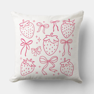 Neonrosa Erdbeeren und Schleifen Kawaii Design Kissen
