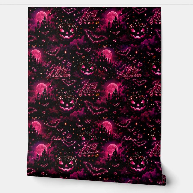 Neonrosa gotisches Halloween-Muster Tapete (Abrollen)