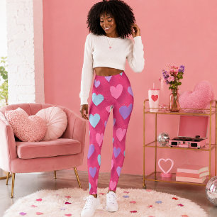 Neonrosa Herz-Muster Leggings