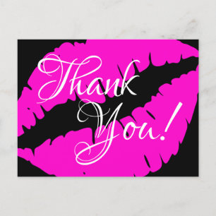 Neonrosa Lippenstift Kalligrafie Danke Schwarz Postkarte