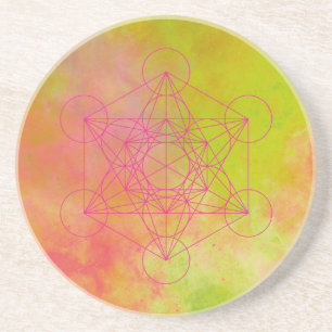 Neonrosa Metatrons Würfel Heilige Geometrie Getränkeuntersetzer