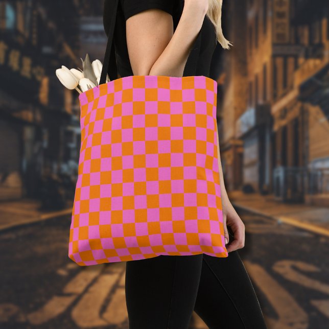 Neonrosa Orange Checkerboard Vintag (Von Creator hochgeladen)
