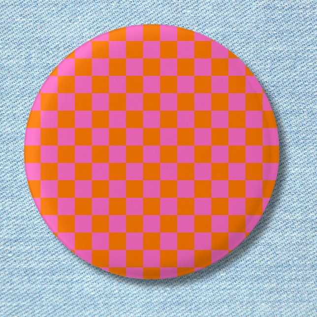 Neonrosa Orange Checkerboard Vintag Button (Von Creator hochgeladen)