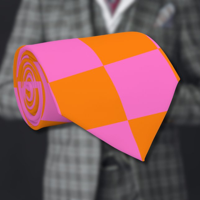 Neonrosa Orange Checkerboard Vintag Krawatte (Von Creator hochgeladen)
