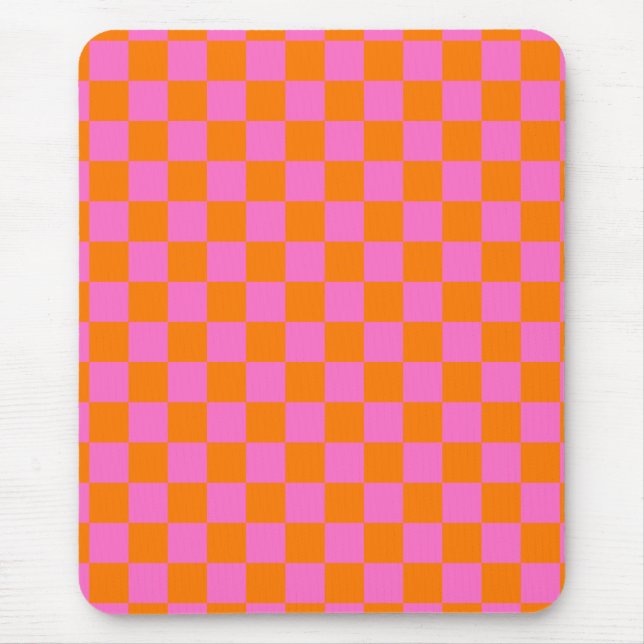 Neonrosa Orange Checkerboard Vintag Mousepad (Vorne)
