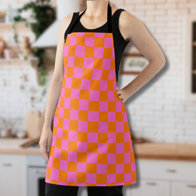 Neonrosa Orange Checkerboard Vintag Schürze (Von Creator hochgeladen)