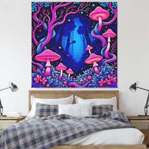 Neonrosa Pilzwald Kunst Leinwanddruck
