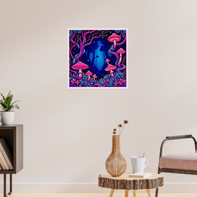 Neonrosa Pilzwald Kunst Poster (Wohnzimmer 3)