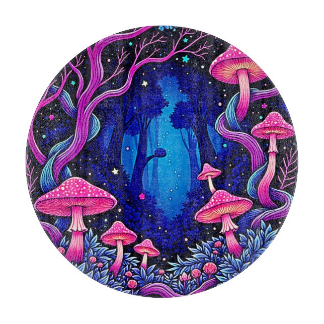 Neonrosa Pilzwald Kunst Schneidebrett (Vorderseite)