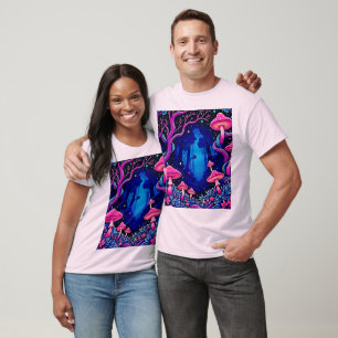 Neonrosa Pilzwald Kunst T-Shirt