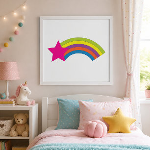 Neonrosa Stern und farbenfroher Regenbogen Whimsic Poster