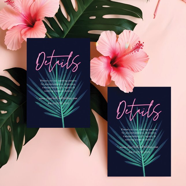 Neonrosa, tropische Retro-Hochzeit mit elektrische Begleitkarte (Electric Love Neon Pink Tropical Retro Wedding Enclosure Card)