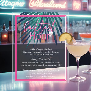 Neonrosa tropischer Retro-Cocktail aus elektrische Acrylschild