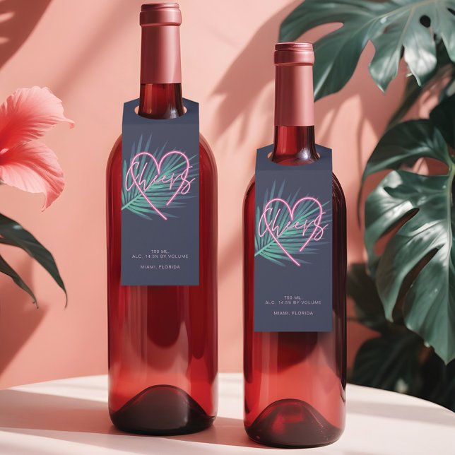 Neonrosa tropischer Retro-Cocktail aus elektrische Flaschenanhänger (Electric Love Neon Pink Tropical Retro Cocktail Bottle Hanger Tag)