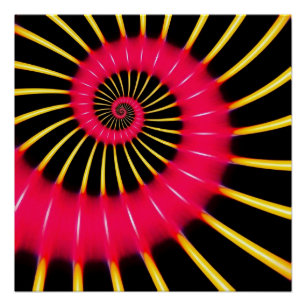 Neonrosa und gelbe Spiralfraktale Poster