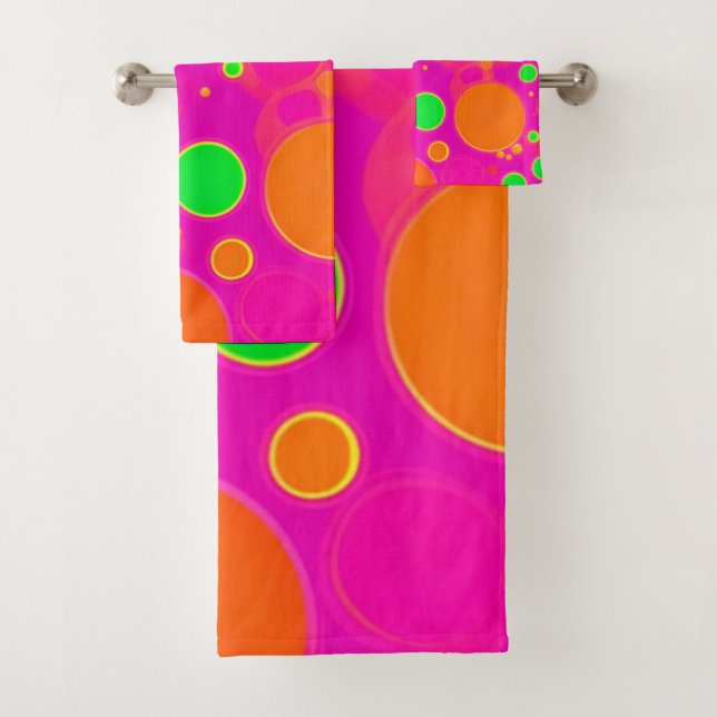 Neonrosa und grüne Retro Circle Design Badhandtuch Set (Insitu)